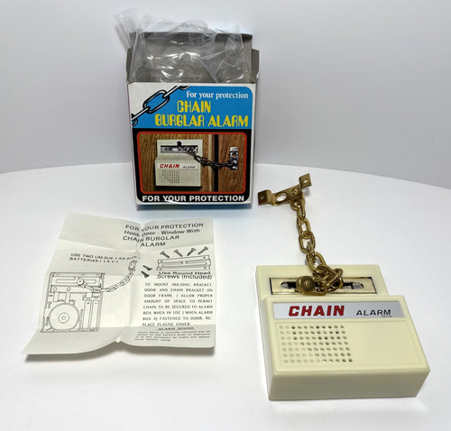 Vtg Chain Burglar Alarm #300 NOS | British Design No. 954018 | Hong Kong