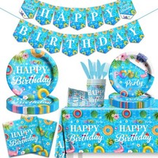 142PCS Pool Party Tableware Set Summer Beach Birthday Plates Decorations
