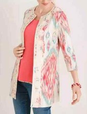 Chico  s Open Cardigan Women  s Size 2 L Soutache Trimmed Linen Jacket