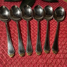 (6) Oneida Cube HENLEY GOLDEN Discontinued SOUP SPOONS Stainless Flatware LOT