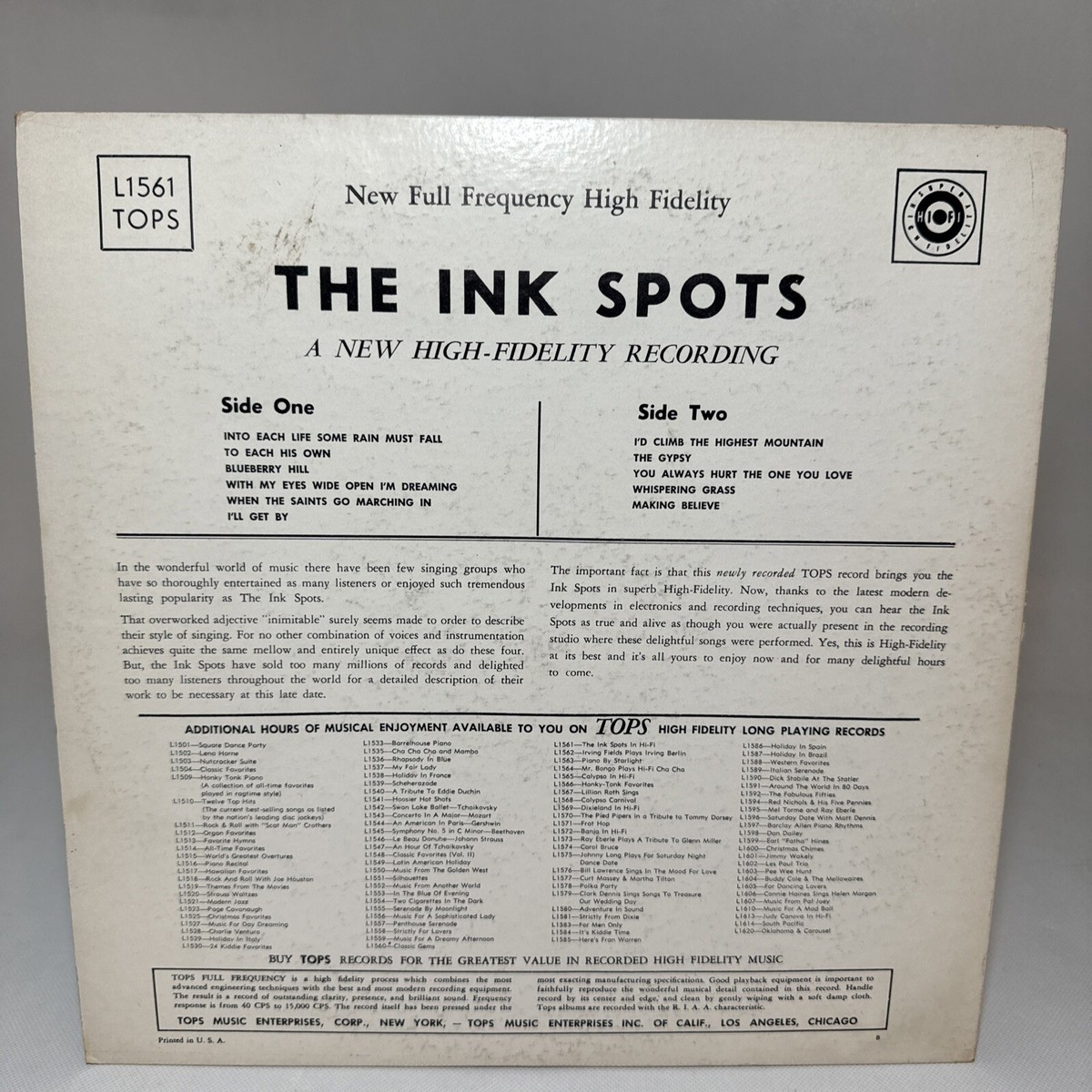 The INK SPOTS Hi-Fi Tops L1561 Vinyl Mono LP Record Album | eBay