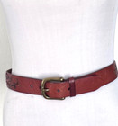 FOSSIL Women’s Leather Belt Embellished Floral Appliqué, Brass Buckle, 39" Long