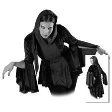Capuche Tunique Velours Noir Dentelle Punk Gothique Médiéval Gr.38/40 Petit 42