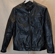 Black Rivet Mens Biker Motorcycle Jacket Faux Leather Black L Zip Front 22x27
