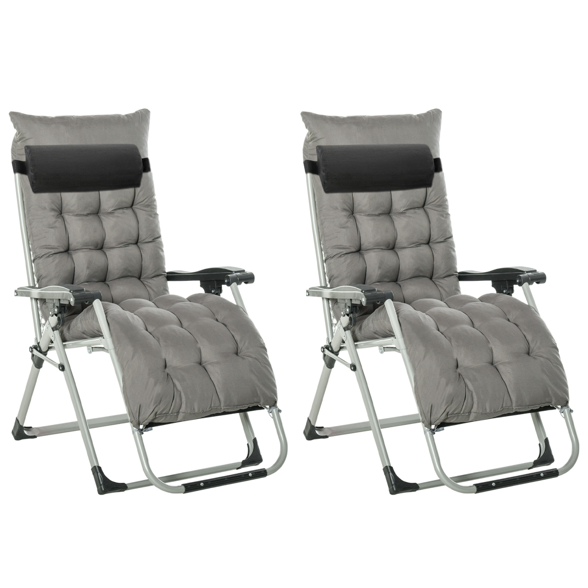Rackhams Dark/Grey 2Pc Reclining Zero Gravity Sun Loungers ,Folding Chaise Lounge Chair With Cushions, - Image 2