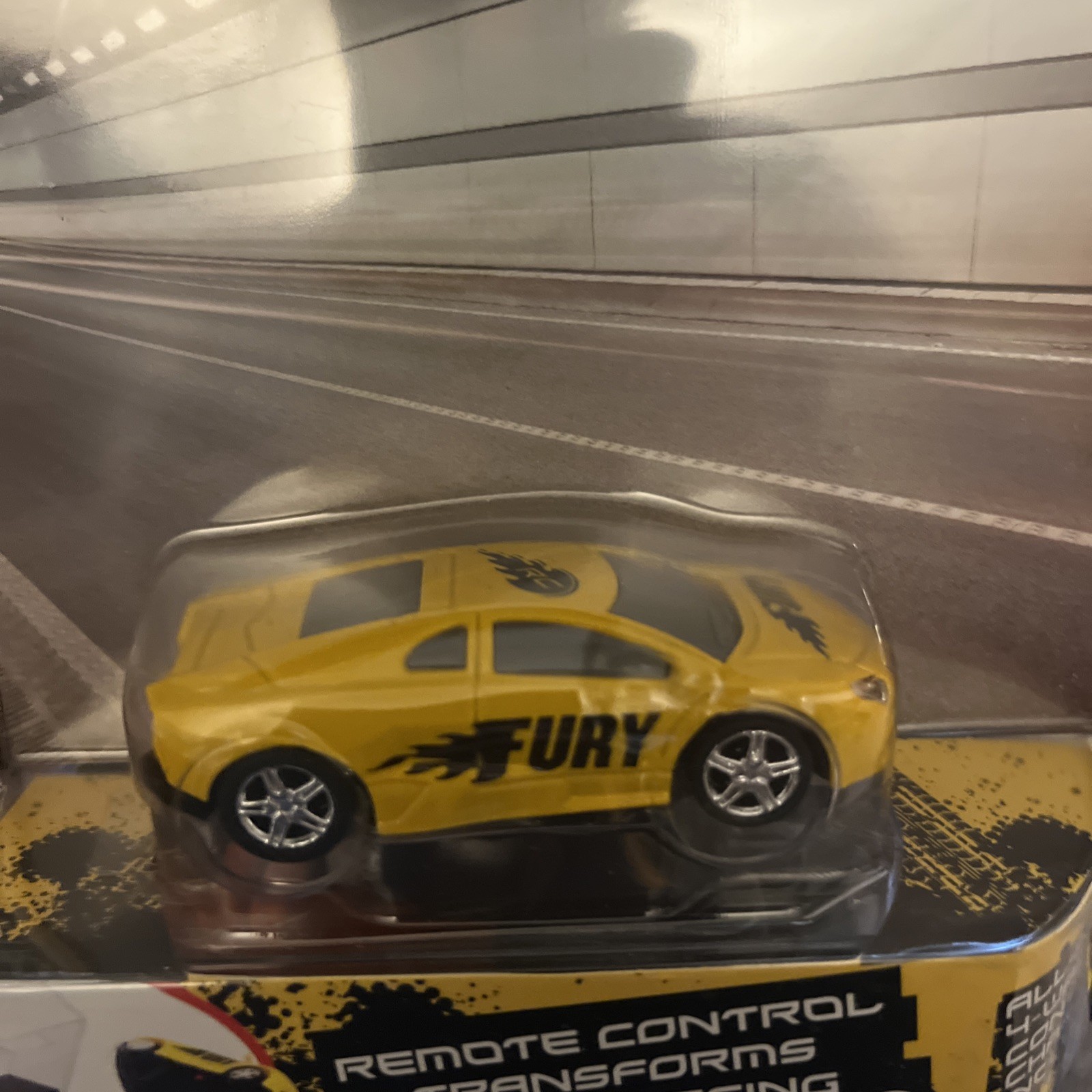 RC Pocket Racers Yellow FURY Micro Car w/4 Way RC/Charging Station/Storage Case