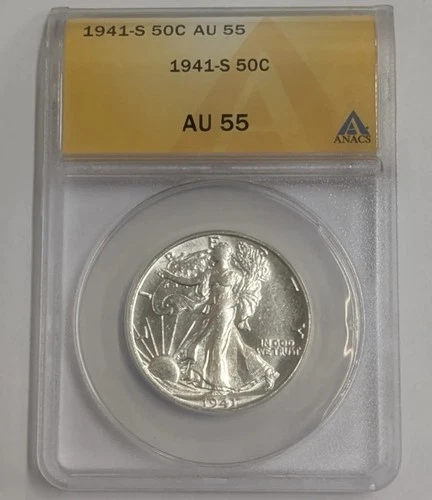 1941-S San Francisco Walking Liberty Silver Half Dollar 50C ANACS Graded AU55