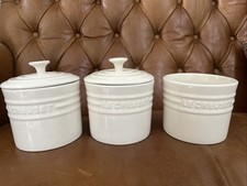 3 X Le Creuset Storage Containers Jars ( 1 Without Lid) Cream