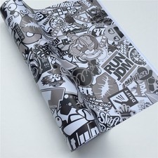 Sticker Bomb Black White Vinyl Wrap Decals Film Graffiti Cartoon Sheet Diy Usa