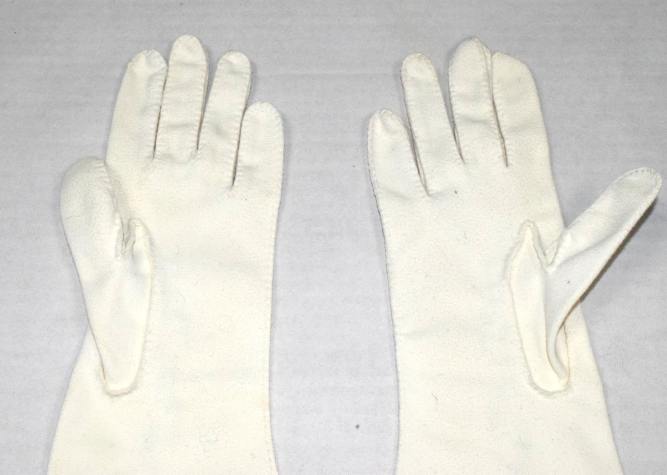 Guantes Vintage Talla S Años 50 Marfil Bordado Ondas Suave Suave Lujo Algodón Foto 4 de 4