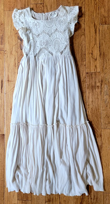 Joyfolie -Mia Joy- Girls Ivory Lace Tiered Maxi Dress Size 10 Full Sweep