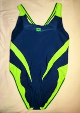 Arena Women's 44" / 112cm Navy Blue & Lime Green High Leg One Piece Swimsuit