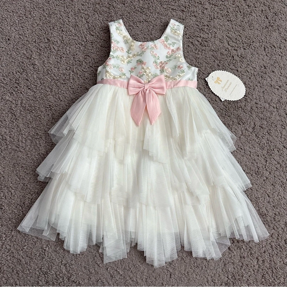 open lace back dress The American Princess Dress: Girls White Tulle main image 1