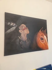 Canvas Original Native American Indian Battle Horse  Face Painting Southwest Art