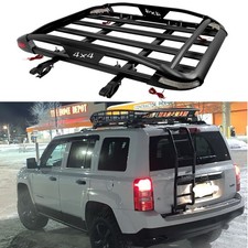Aluminum Roof Rack Cargo Carrier Basket Cross Bars W Led Light For Jeep Patriot