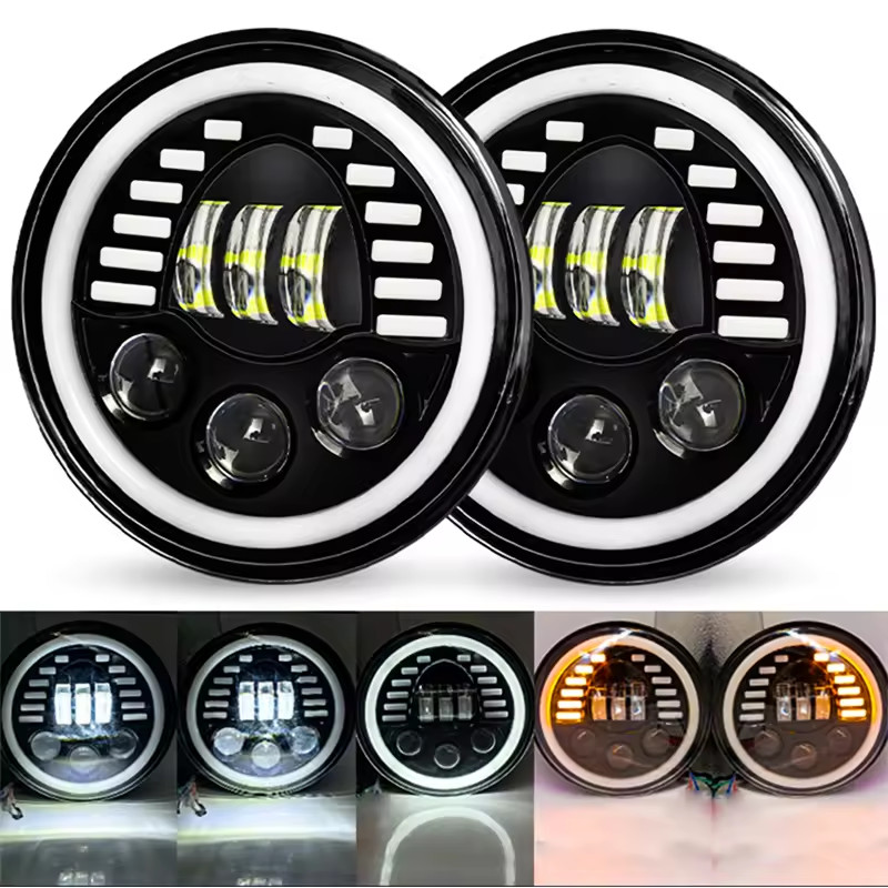 Chrome 7 inch Round Halo H4 LED Headlights For Jeep Wrangler JK TJ CJ JL 97-2018 thumbnail 10