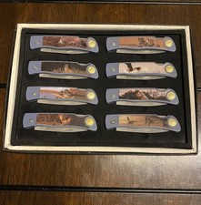 Vintage 8 Pc. Wildlife Folding Knife Set Gift...