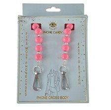 Phone Candy Universal Crossbody Phone Lanyard Pink Beads Silver w/Strap Card NEW