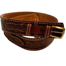 Nocona Brown Tooled Leather Ranger Belt Mens Size 30 Western Leaf Design