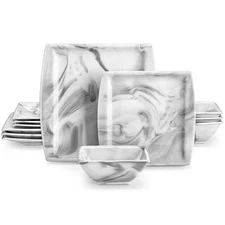 Plates and Bowls Sets, 12-Piece Porcelain Dinnerware Sets for 4, Square Plates a