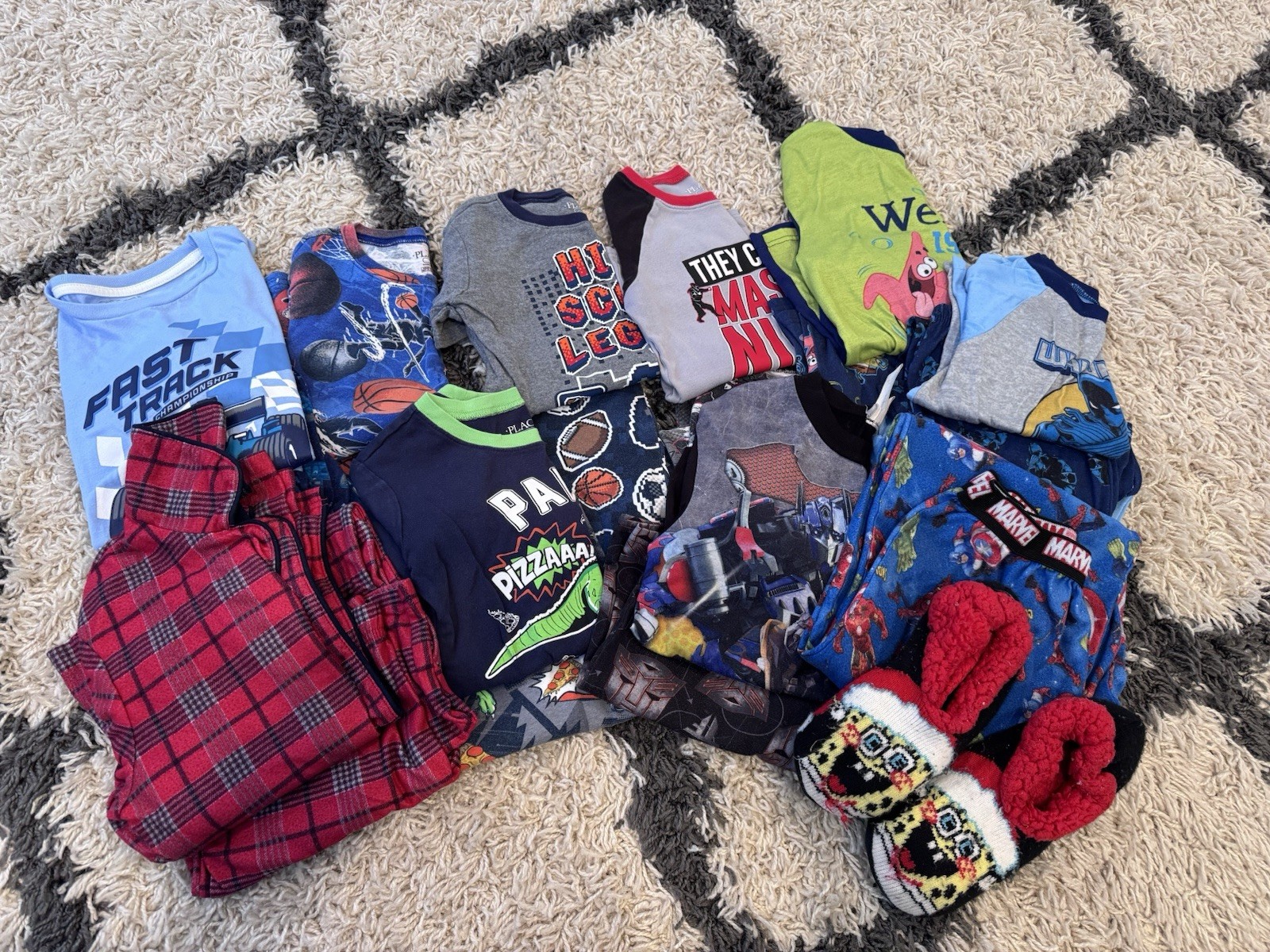 Boys Mega Lot Pajamas-2-Piece Sets-Size 10/12 Short Pants Short Sleeve Slippers