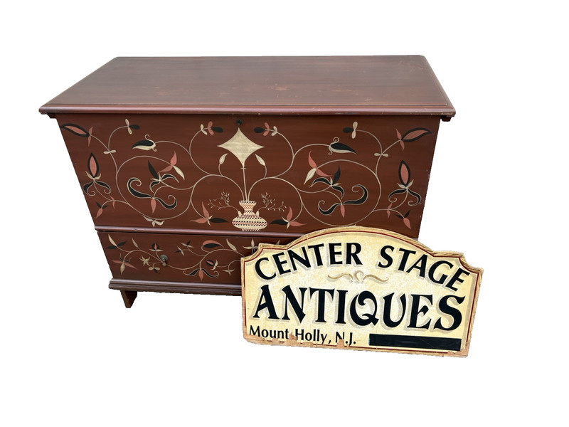 67230 Rustic Primitive Hamd Painted  Blanket Storage Chest with Drawer