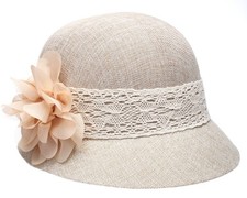 Women's Gatsby Linen Cloche Hat with Lace Band and Flower One Size Natural