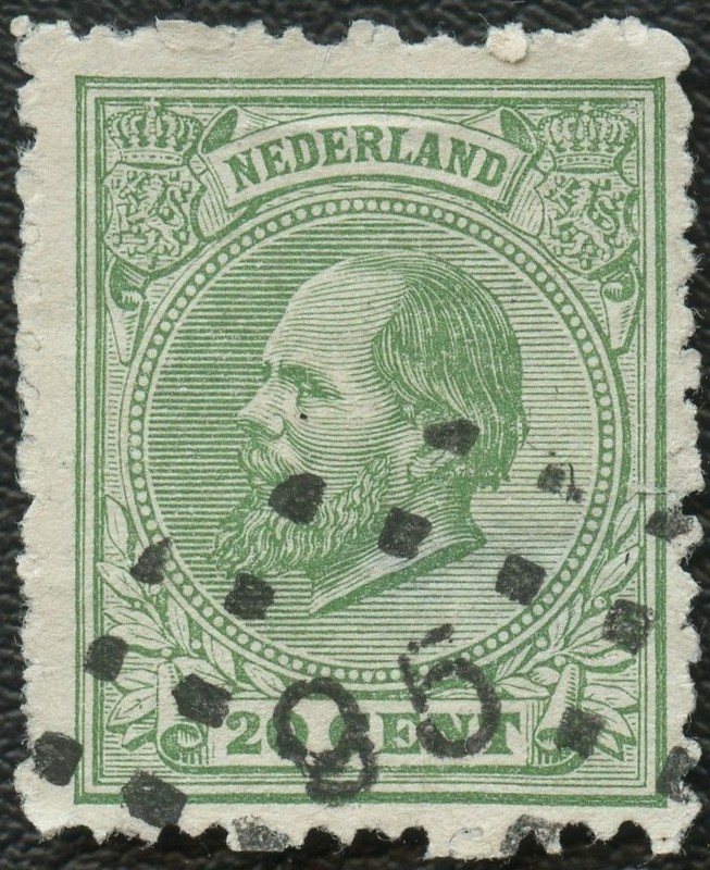 1872 Used Netherlands 20c Scott #28 Grn Cancel Stamps