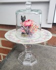 New Glass Dome Cloche On Glass Pedestal W/ Vintage Haviland China And 2 Sphynx  — photo 8