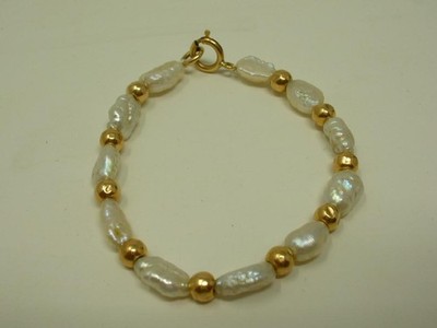 Vintage 14K Yellow Gold & Baroque Pearl Bracelet 5    11 Pearls, 2.9g Estate