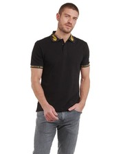 Versace Jeans Couture Black Polo with Baroque Collar   Luxe Details-