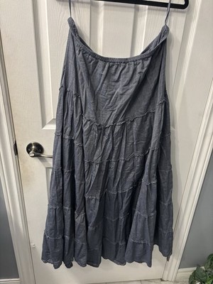 Style & Co Chambray Cotton Tiered Long Skirt XL Blue Elastic Waist