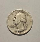 1936-P WASHINGTON 90% SILVER QUARTER LOWER MINTAGE 25C FREE SHIPPING