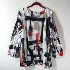 Jess & Jane Mesh Overlay Tunic Top Womens Sz 2X Artsy Abstract Lagenlook USA