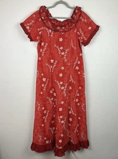 Island Aloha Wear Women's Large Hawaiian Dress Red Floral Ruffles Tropical