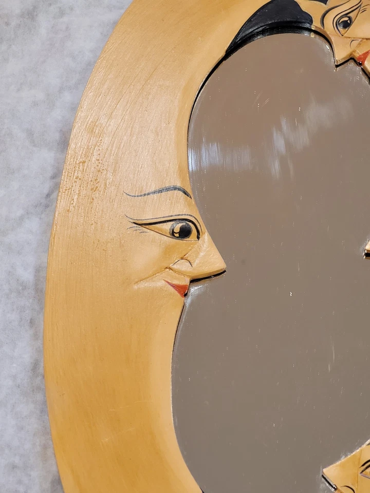 "Espejo de pared celestial vintage pintado a mano Sun Moon 20,5x12"" decoración cósmica boho" Foto 3 de 4