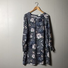 LOFT OUTLET DARK GRAY FLORAL PATTERN SHIFT DRESS LONG SLEEVE WOMENS SIZE MEDIUM