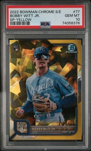 ***2022 Bowman Chrome Sapphire Bobby Witt Jr SP Yellow RC /50 Royals 77 PSA 10