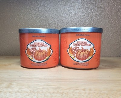 Bath & Body Works PUMPKIN PECAN WAFFLES Large 3-Wick Candles NEW Lot Set Of 2 