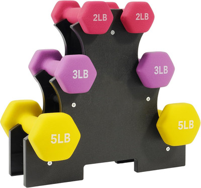 Fitvids Colored Neoprene Dumbbell Set with Rack, Multiple Weight Options, 20LBS,
