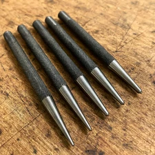 5PC Carbon Steel Center Punch Set – Sizes 1/16", 1/8", 5/32", 3/16", 1/4"
