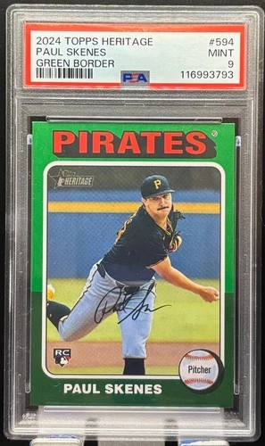 2024 Topps Heritage 594 PAUL SKENES GREEN BORDER Rookie RC PSA 9 MINT Pittsburgh