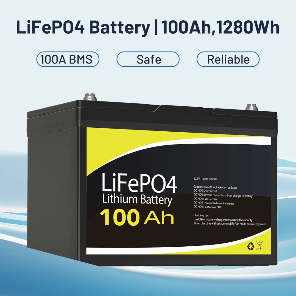 12V 100Ah Battery LiFePO4 100A BMS Power Bank Solar Boat Camping RV Emergency - image 3 of 4