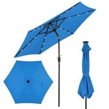 9FT Patio Solar Umbrella LED Patio Market Steel Tilt W/ Crank Outdoor Blue