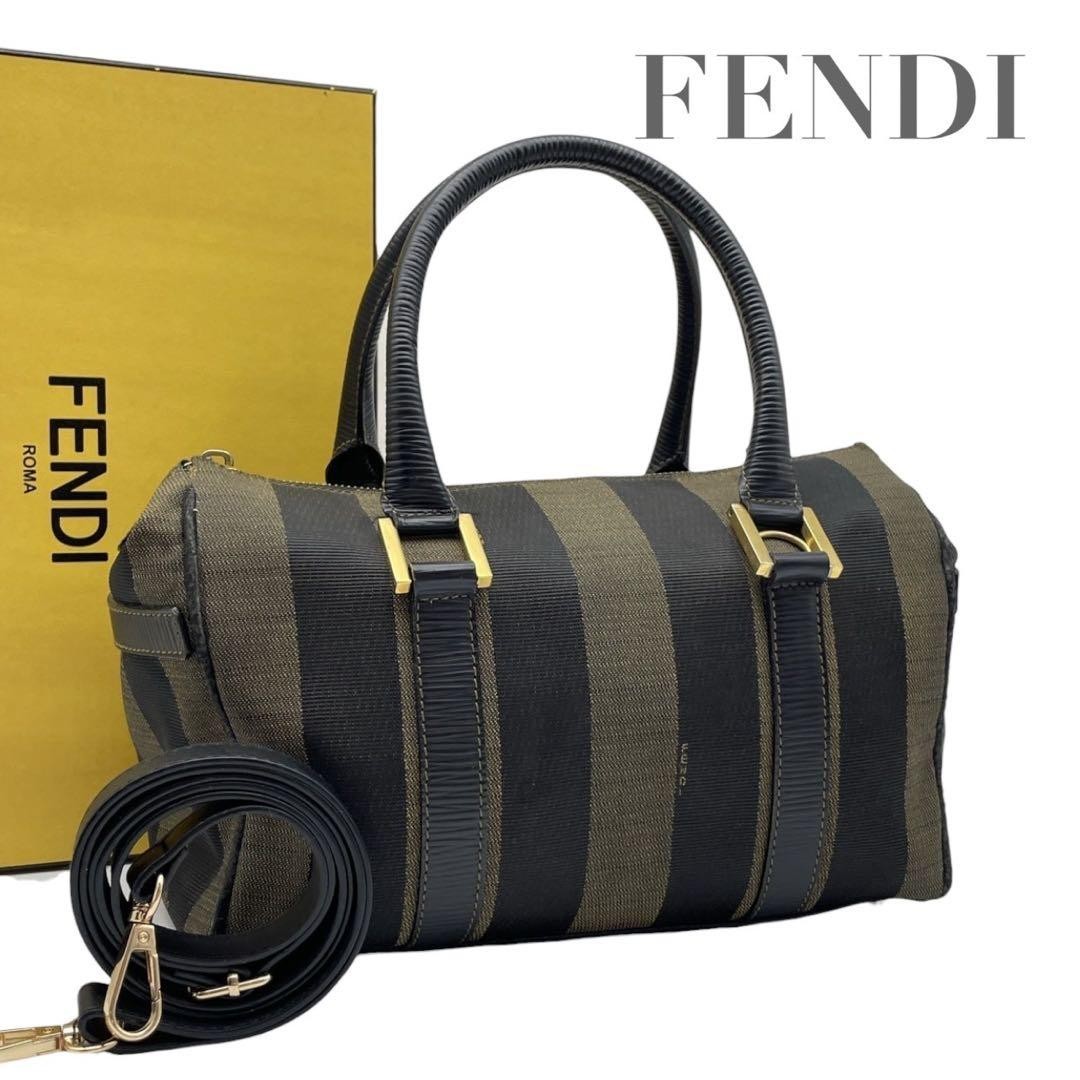 FENDI Hand Shoulder Bag Tote Purse 2way Pecan Canvas Leather Black Authentic