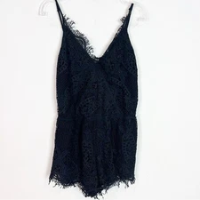 PHANUEL BLACK CROCHET LACE V-NECK SLEEVELESS SHORTS ROMPER WOMENS SZ SMALL