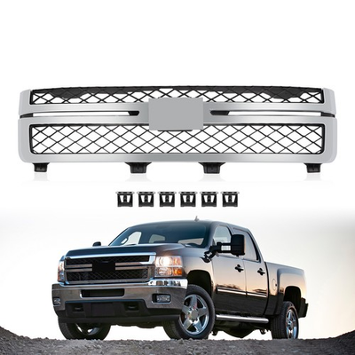 #ad Front Grille Assembly Fit For 2011 2014 Silverado 2500 3500 HD Black and Chrome $109.99