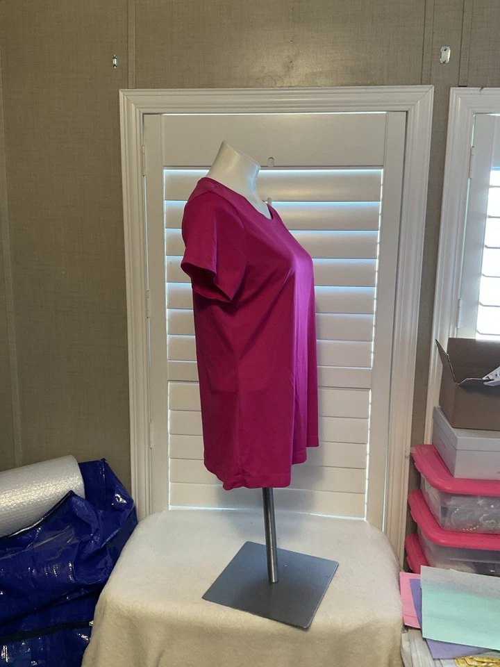 DANSKIN NOW Hot Pink T-Shirt Woman Size XL Short Sleeve Loose Fit Crew Neck - Image 2 of 4