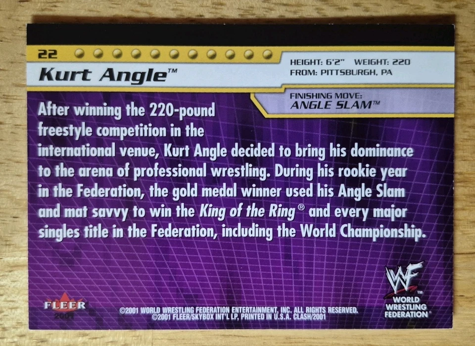 Kurt Angle | 2001 Fleer WWE Championship Clash #22 (RC) - Image 2 of 2
