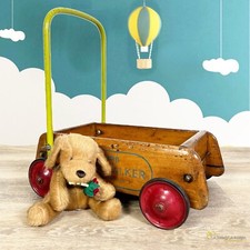 Antico Giocattolo in Legno vintage d'epoca Inglese Anni 50 Carriola Retro 